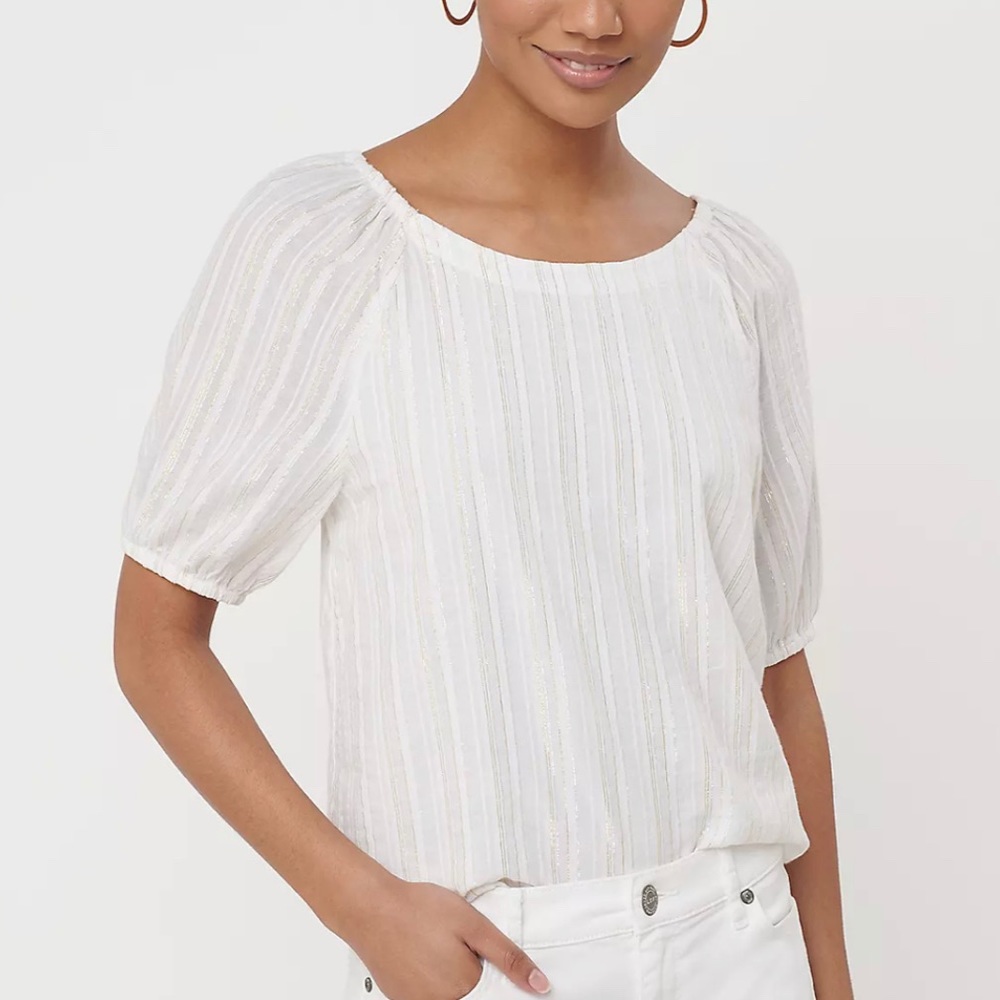 Loft shimmer stripe puff sleeve boatneck top
